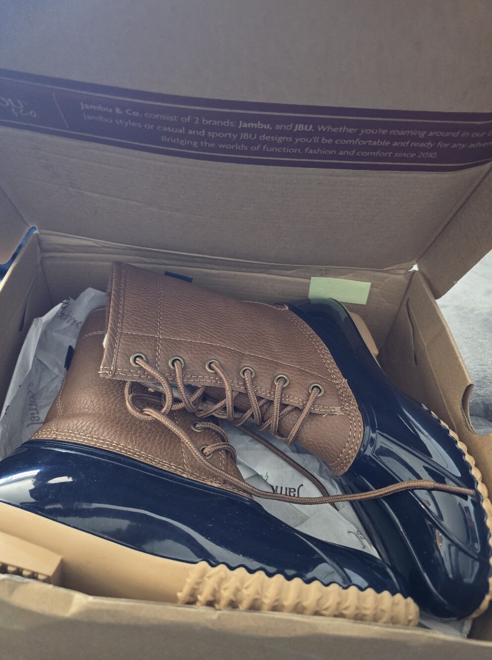 JBU Women's  Tan& Navy Lace-Up Waterproof Duck Boots